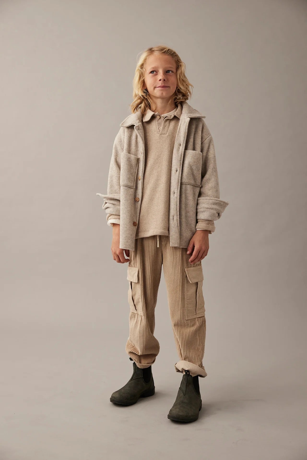 Organic Cotton Wide Corduroy Cargo Pants || Stone