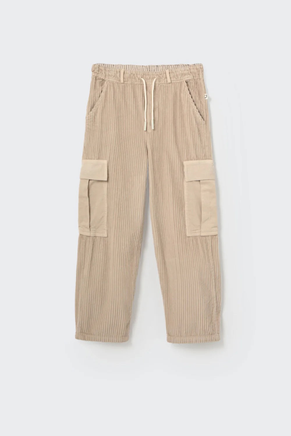 Organic Cotton Wide Corduroy Cargo Pants || Stone