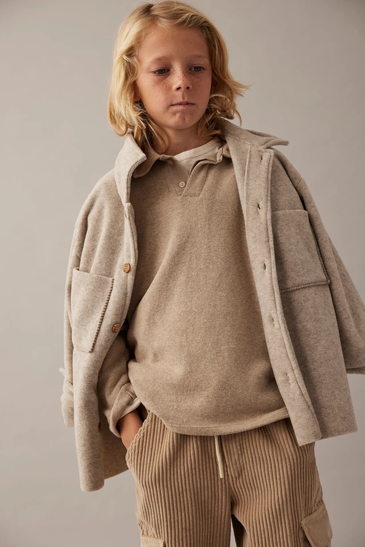 Soft Mélange Bamboo Shirt Jacket || Stone