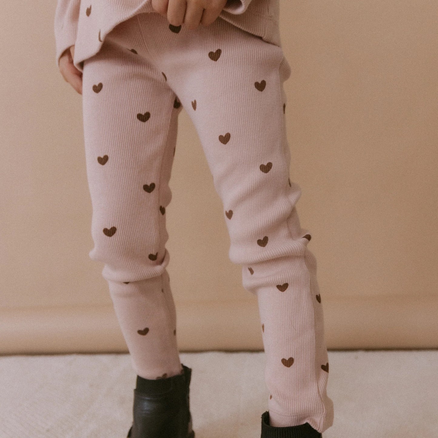 Organic Leggings- Set of Two || Hearts & Dusty Rose