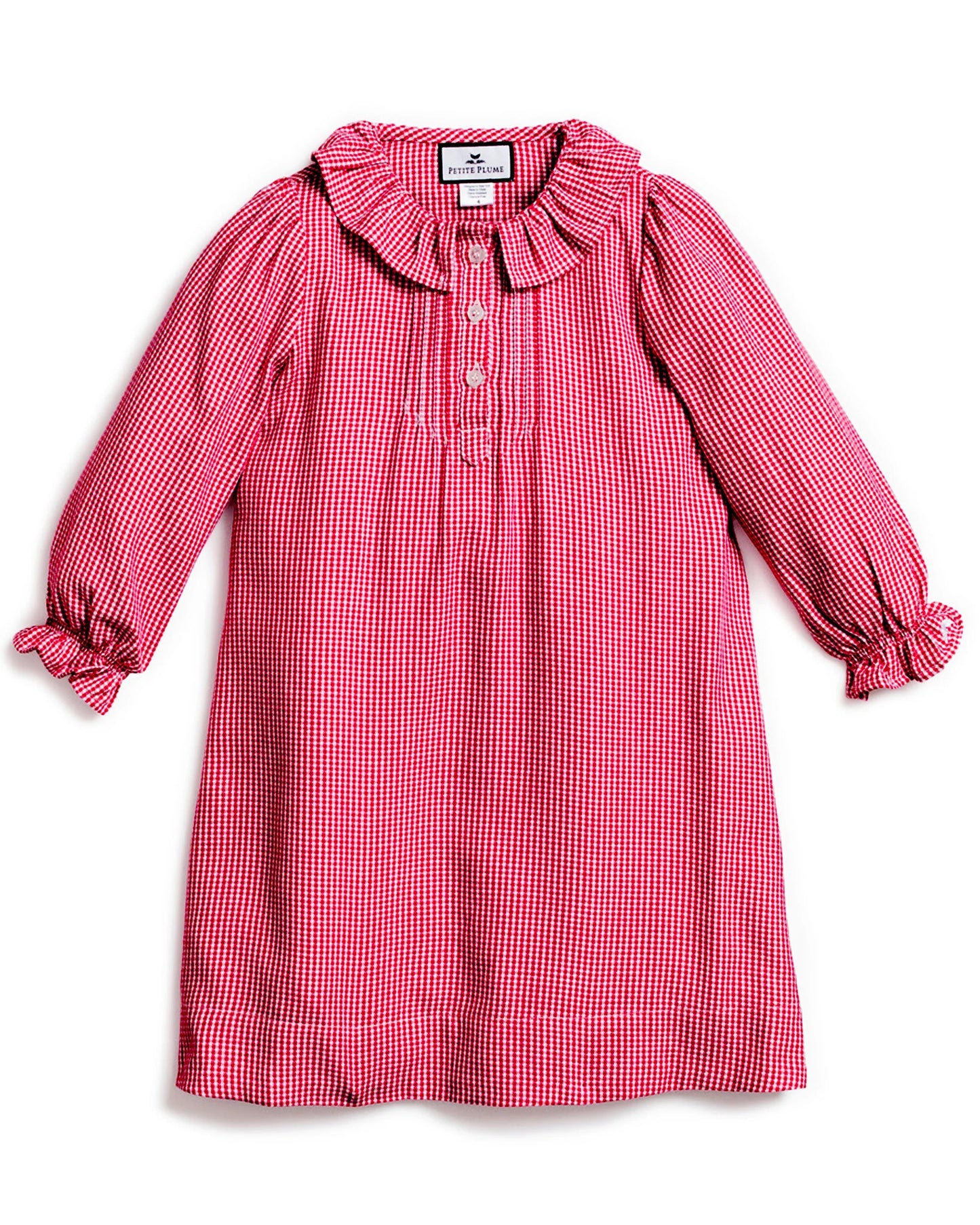 Petite Plume Girl's Flannel Victoria Nightgown || Red Mini Gingham