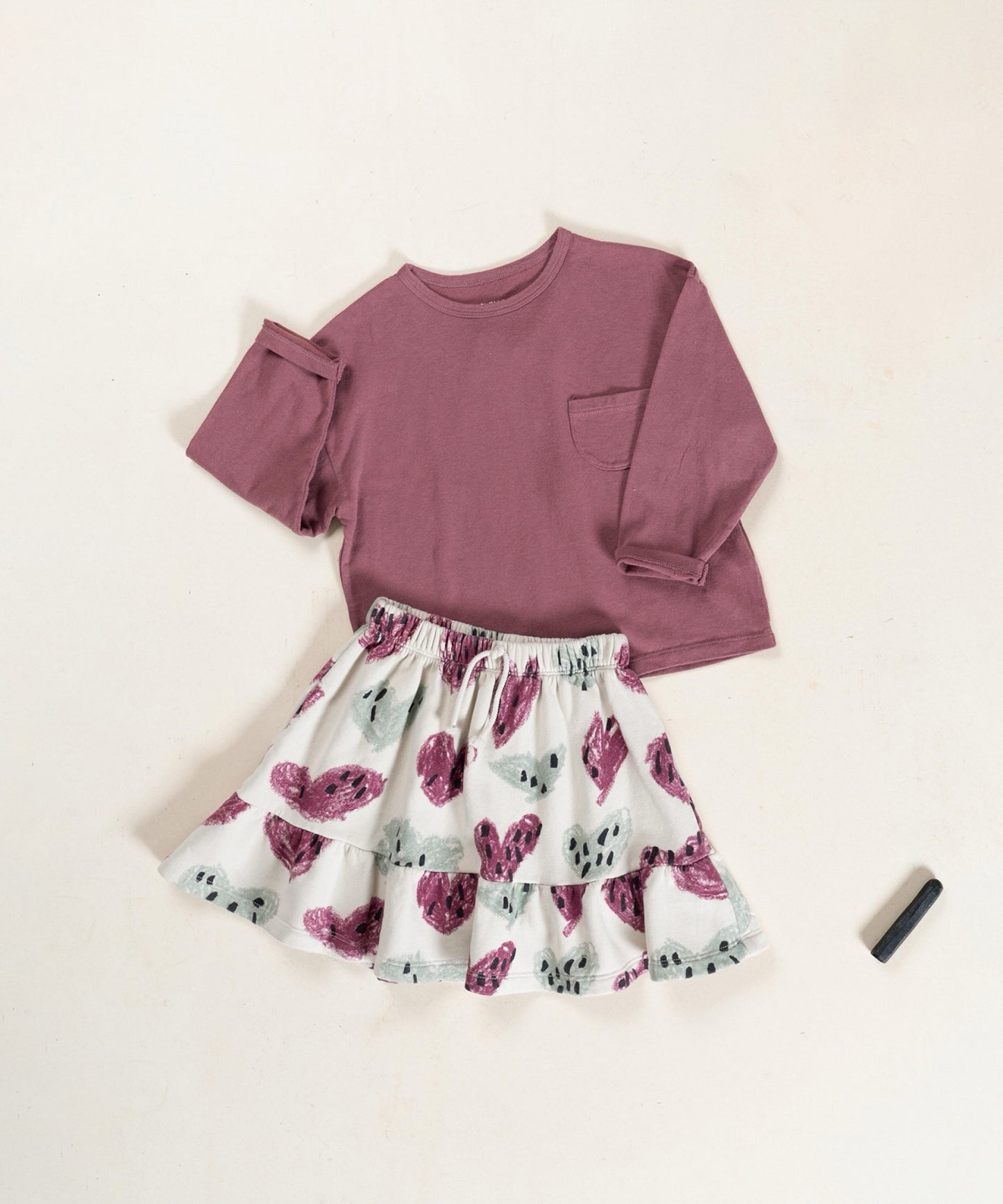 Knit Skirt with Natural Fibers || Heart Print