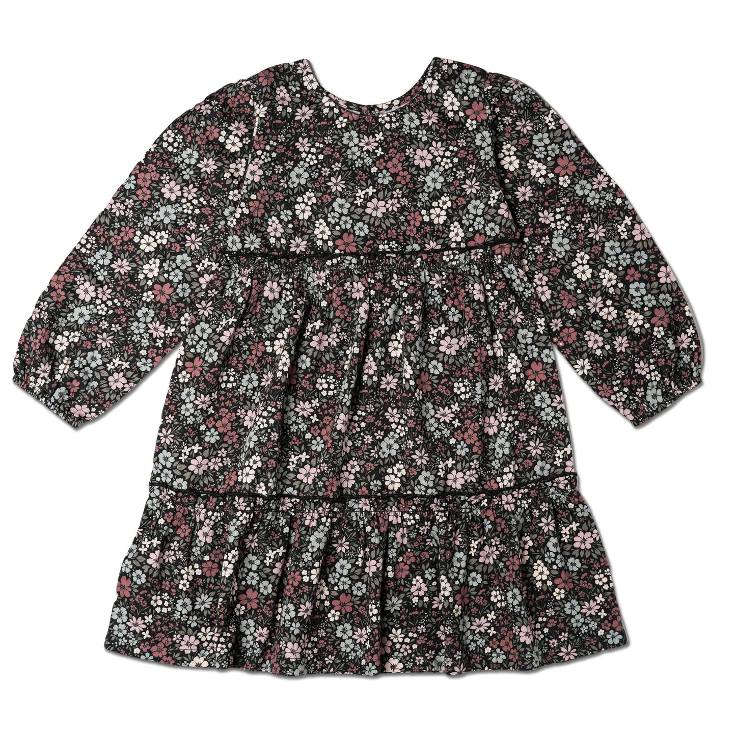 Organic Long Sleeved Tiered Dress || Bohemian Floral