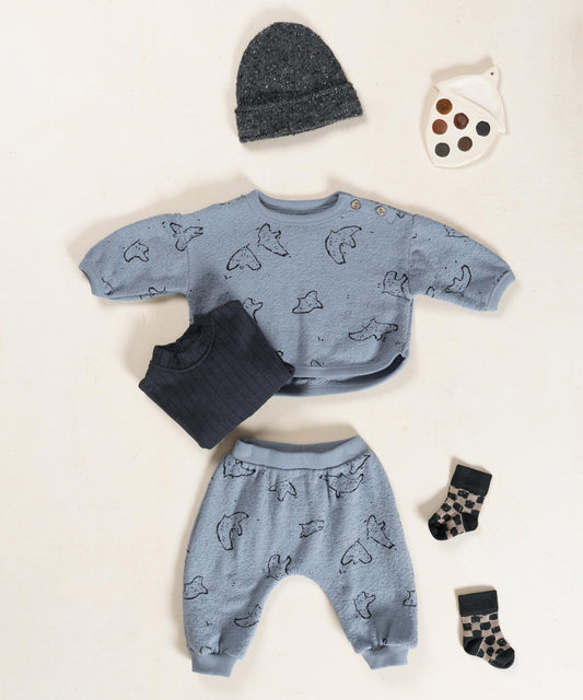 Knit Jersey Sweater || Watercolor Bird Print