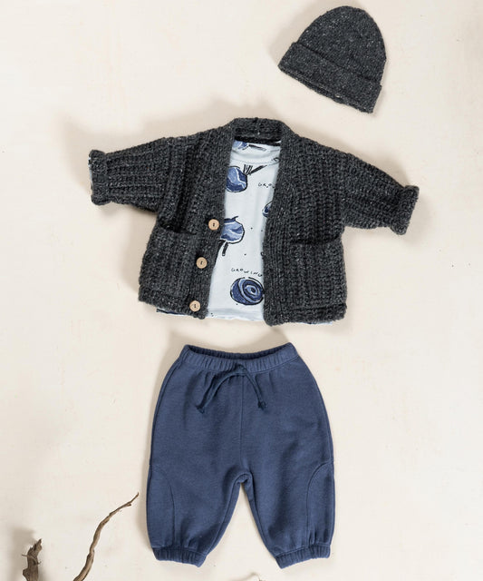 Jersey Fleece Trousers With Elastic Waistband || Dark Blue