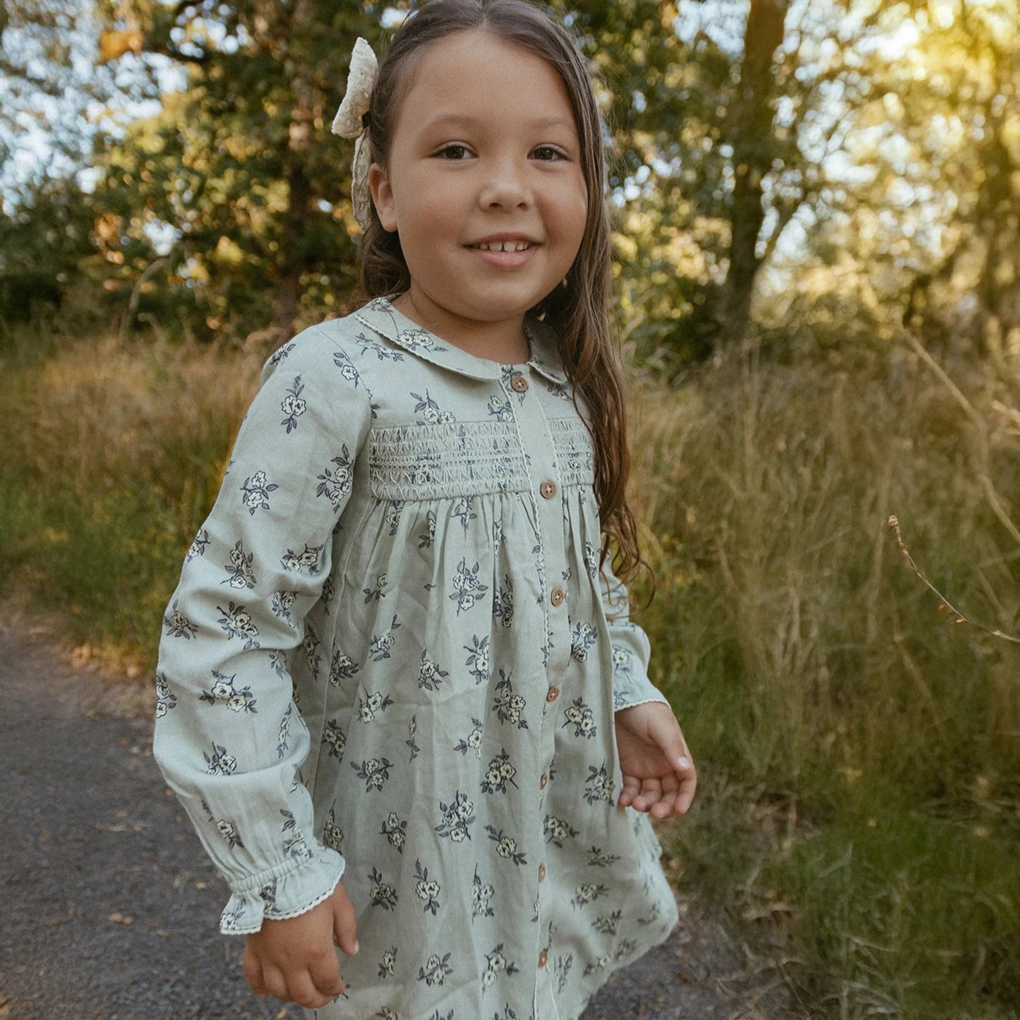 Smocked Button Dress || Sage Bloom