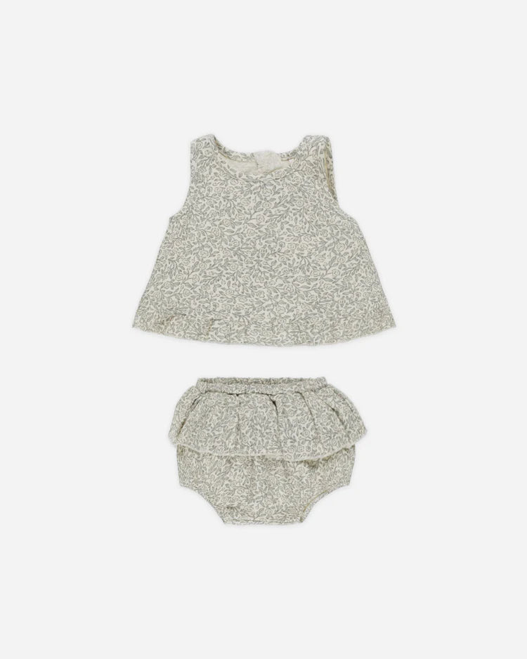 Ruffled Tulip Top + Bloomer Set || Green Garden