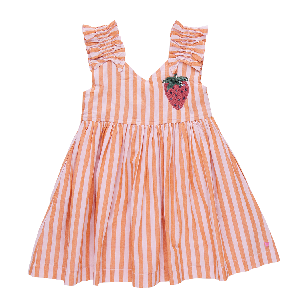 Girls Via Dress || Orange + Pink Stripe