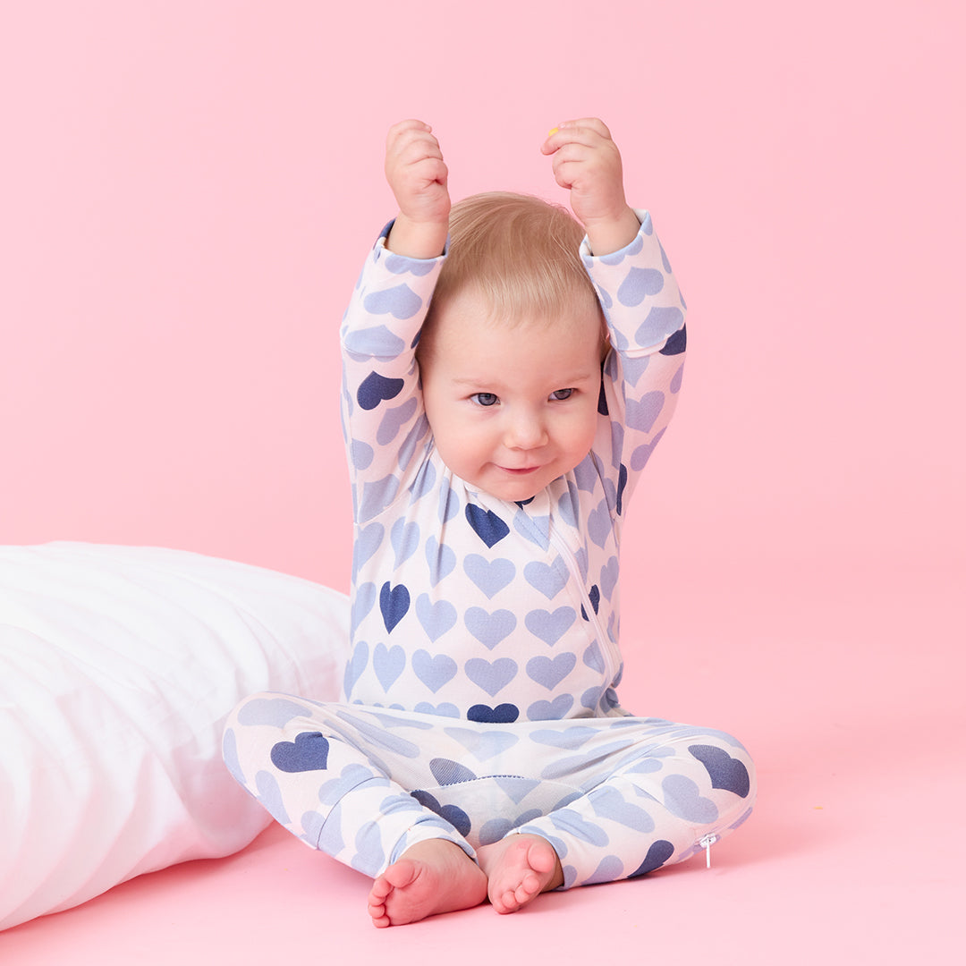 Baby Bamboo Romper Blue Tiny Hearts