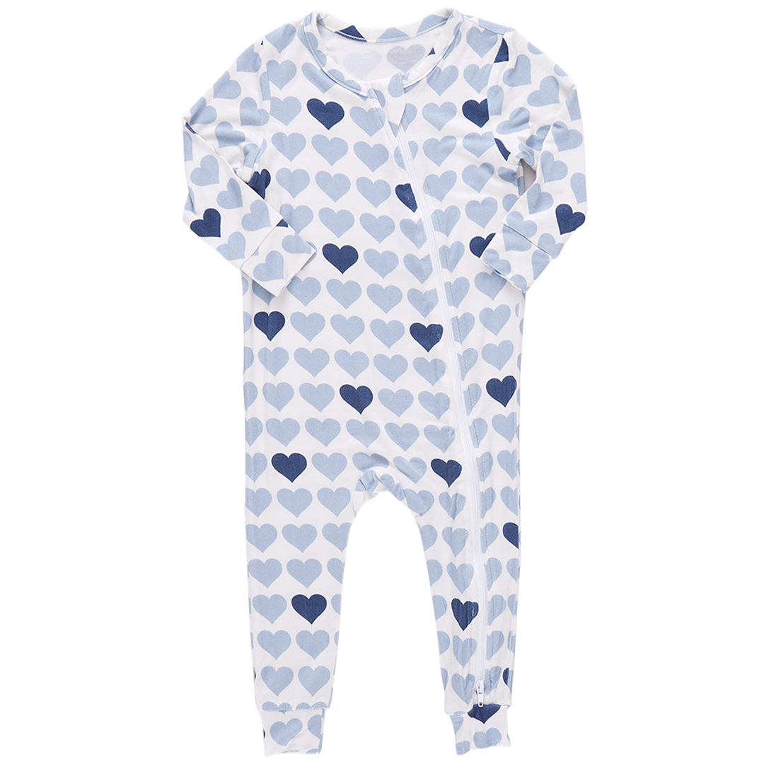Baby Bamboo Romper Blue Tiny Hearts