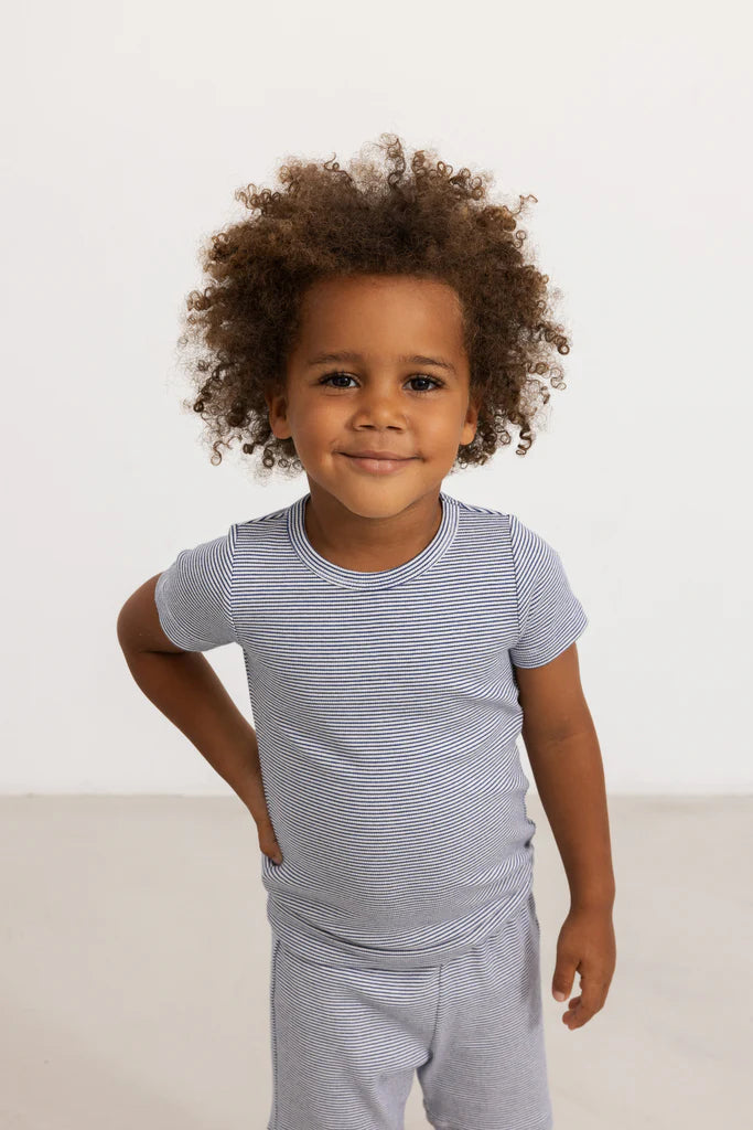 Tago, T-shirt and Short Set || Blue Stripe