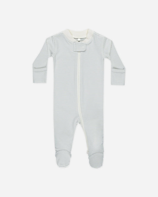 Zip Long Sleeve Sleeper Footie || Sky Micro Stripe
