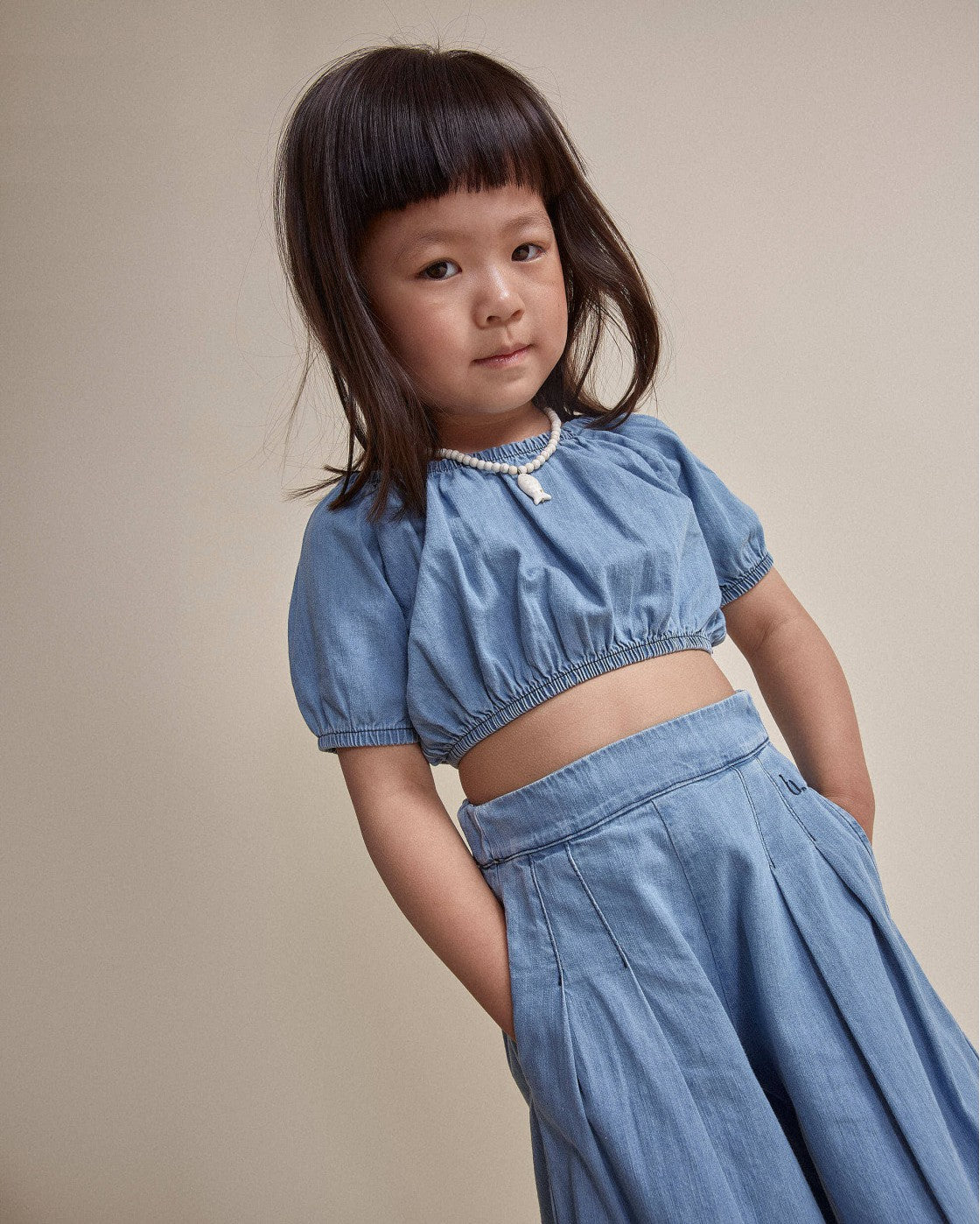 Denim Top and Wide Pants Set