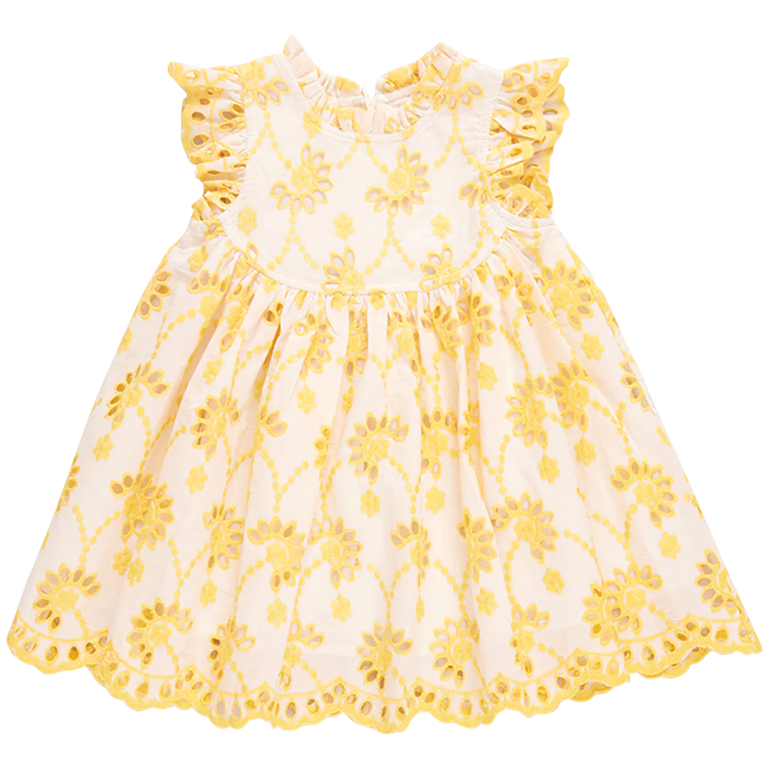 Girls Cynthia Dress - Bright Yellow Eyelet