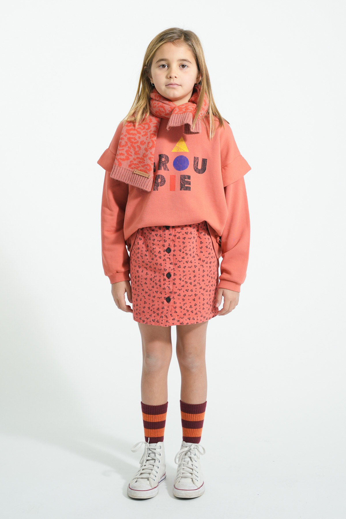 Short Skirt Elastic Waist || Raspberry w/ Black Flowers