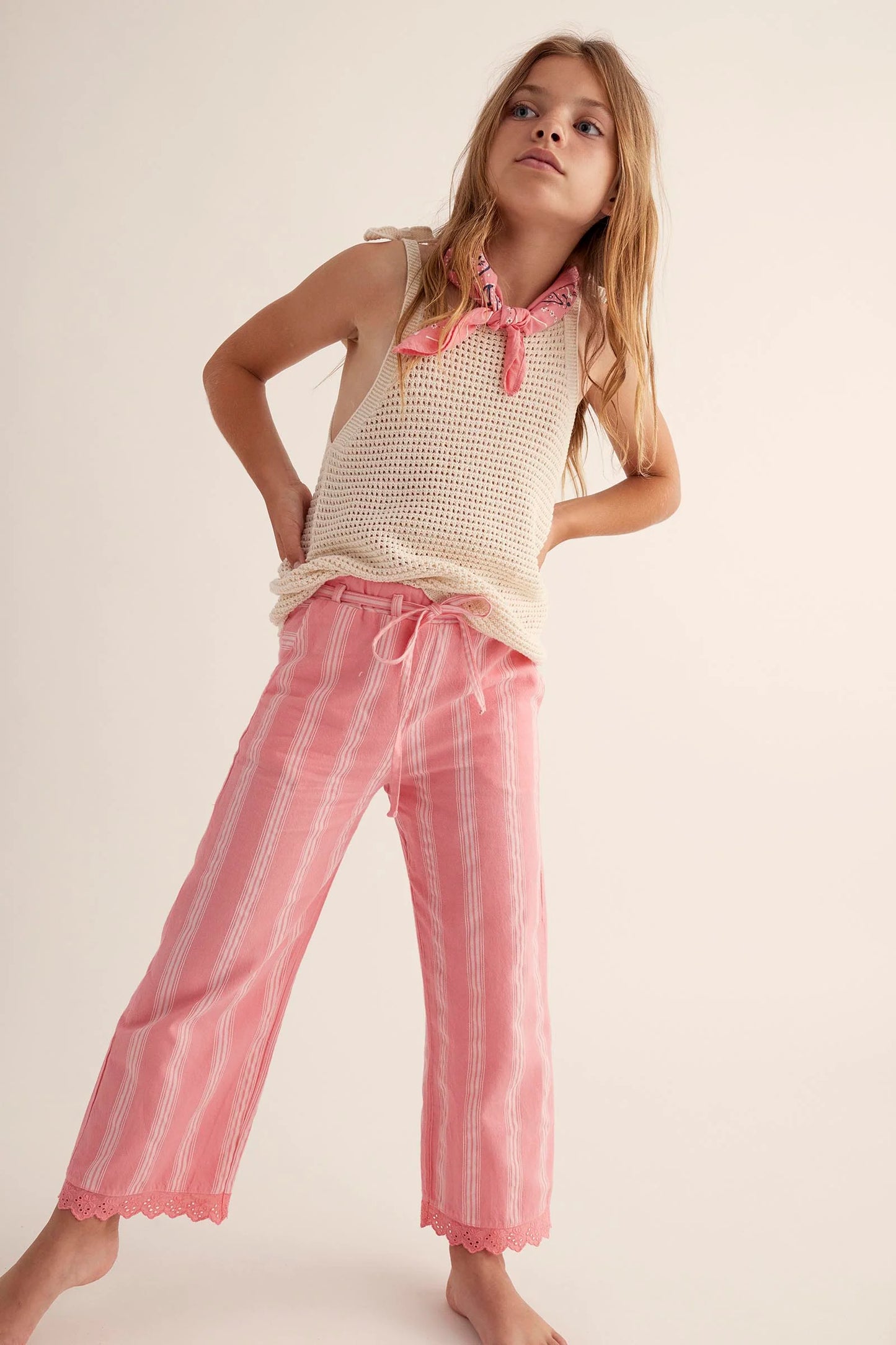 Organic Striped Ruffle Pants || Confetti Pink