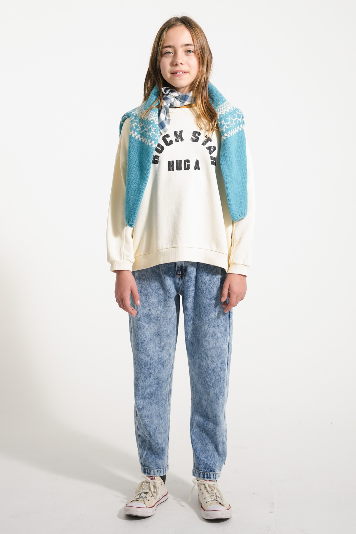 Sweatshirt | Ecru w/ "rock star" print