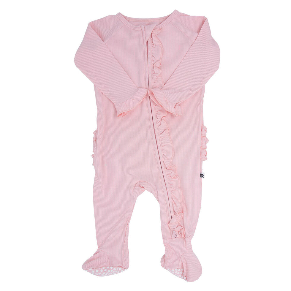 Bamboo Ribbed Ruffle Footie || Perfect Pink