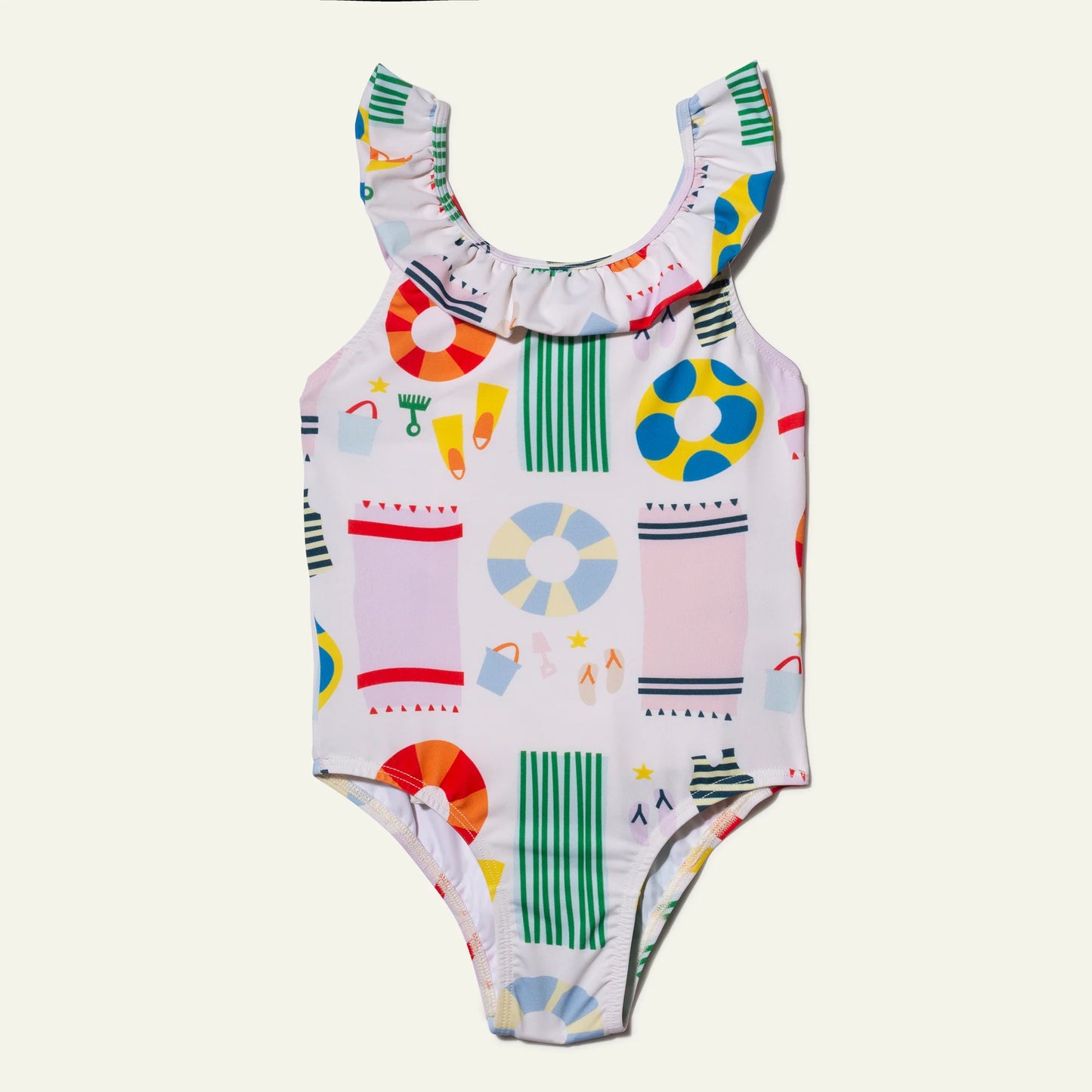 Girls Ruffle Swim Suit || Natural Beach