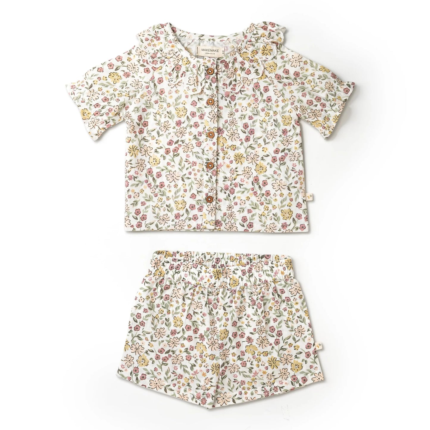 Organic Collared Puff Sleeve Top & Shorts Set - Wild Meadow