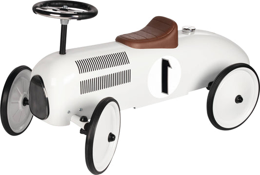 White Classic Vintage Race Car Ride-On Vehicle