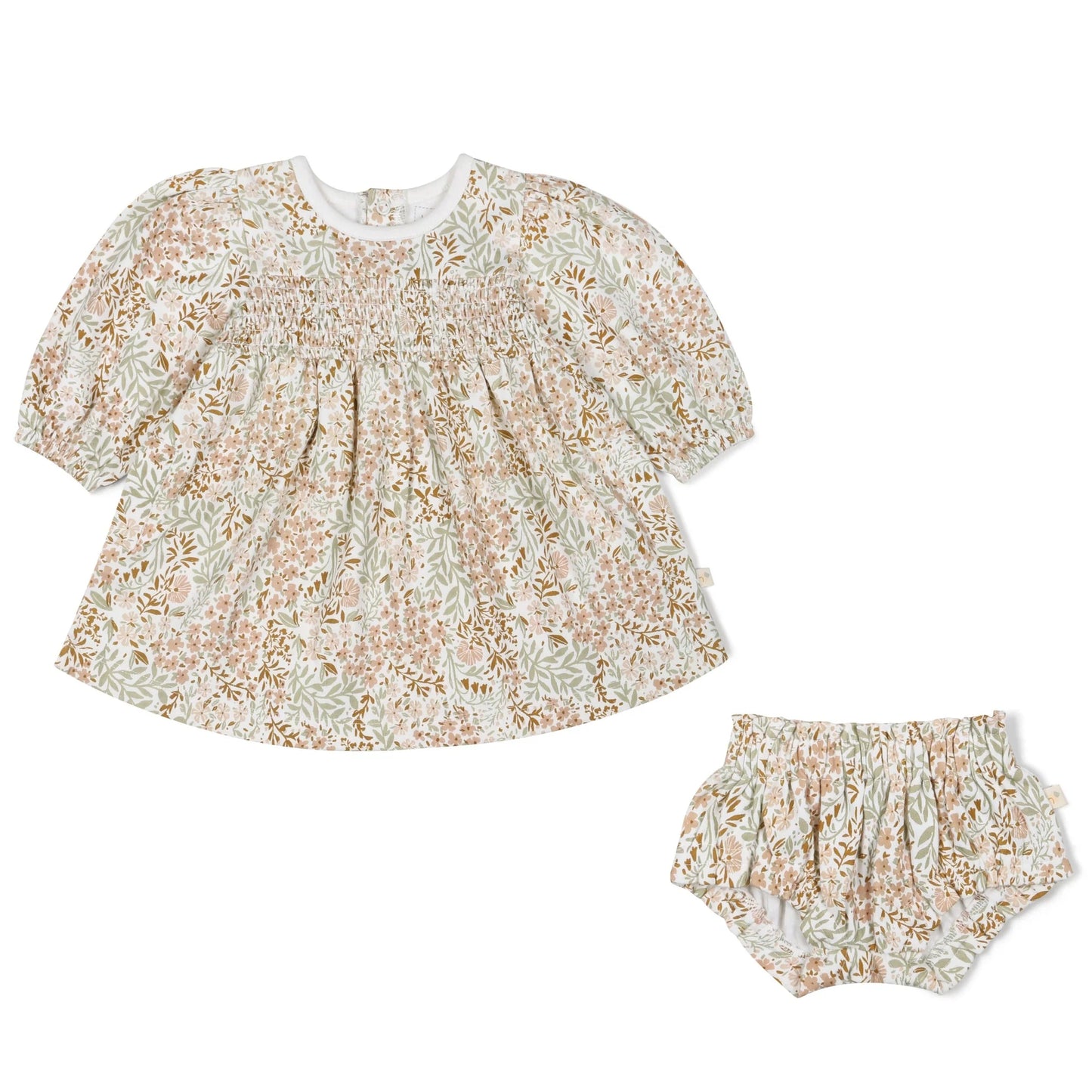 Organic Smocked Dress- Gardenia