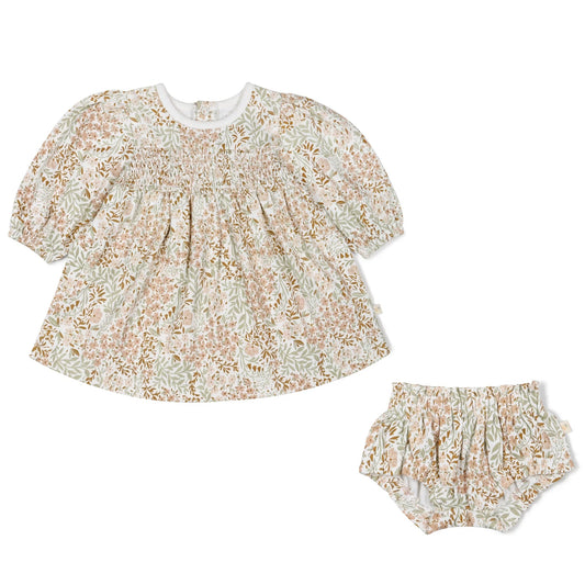 Organic Smocked Dress- Gardenia