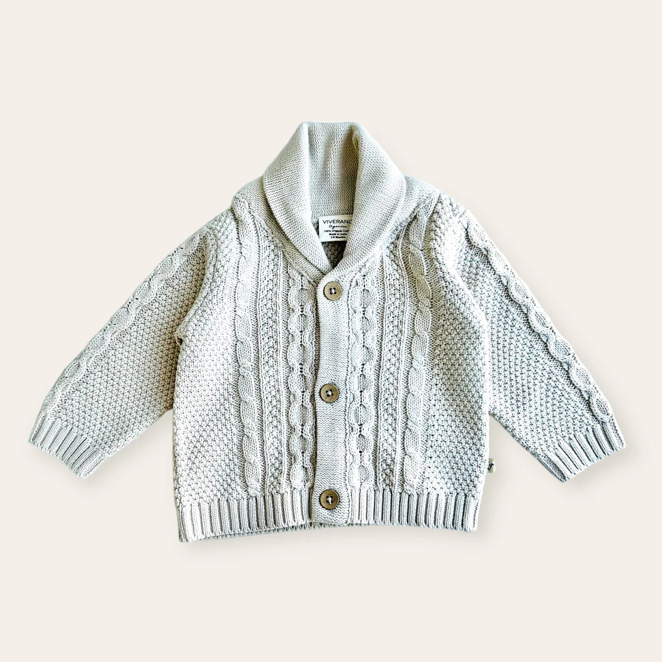 Shawl Collar Cable Knit Baby Cardigan Sweater Stone