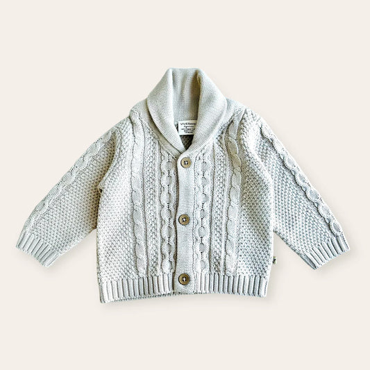 Shawl Collar Cable Knit Baby Cardigan Sweater Stone