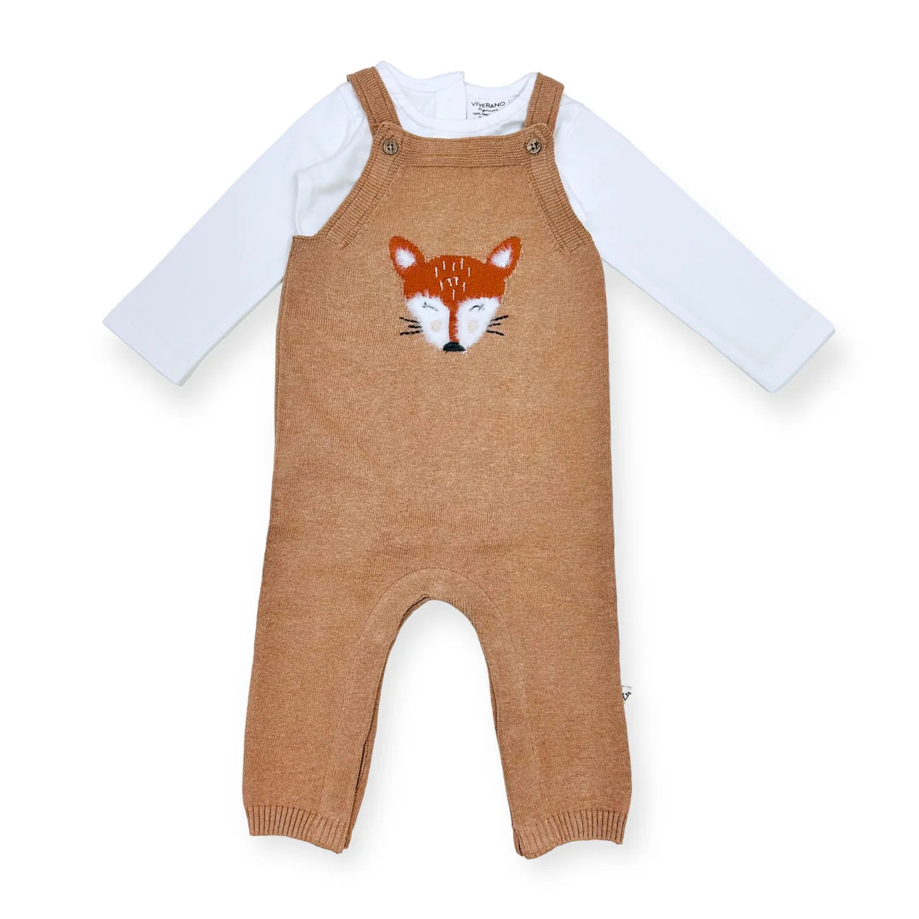 Furry Fox Applique Sweater Knit Baby Overall & Bodysuit Set