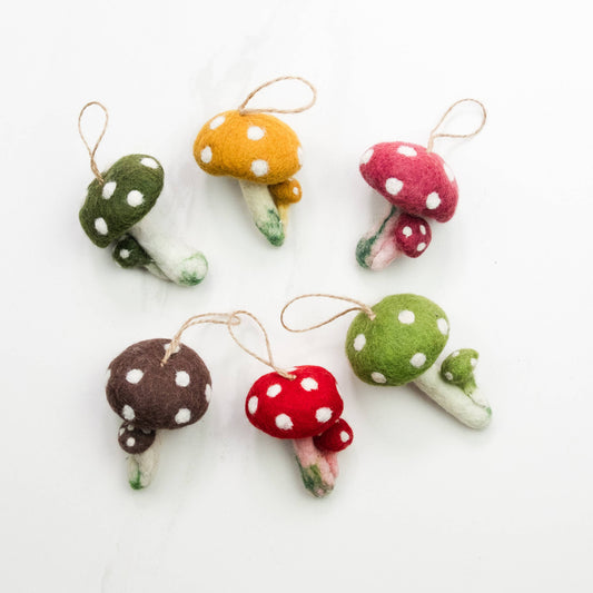 Felt Mushroom Ornaments  6 Assorted Colors