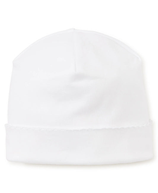 Kissy Baby Hat White with Hand Embroidered Elephant Grey Edging