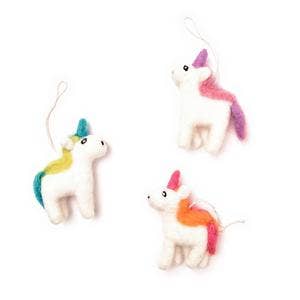 Rainbow Unicorns Eco Ornaments Set of 3