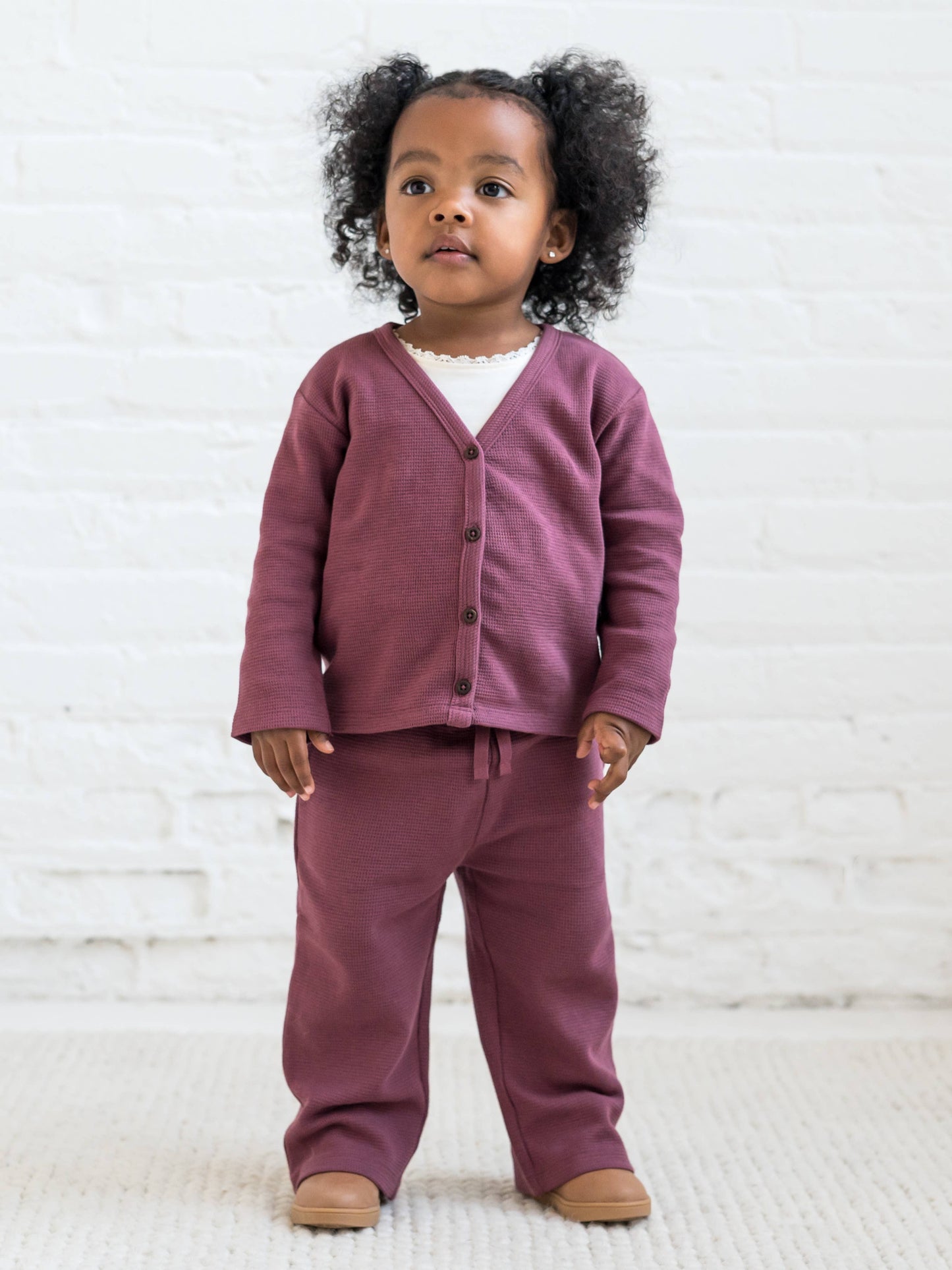 Clove Waffle Knit Straight Leg Pant - Mulberry