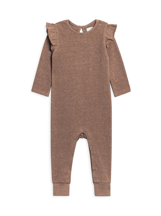 Organic Baby Mila Flutter Sleeve Waffle Romper-Heather Mocha