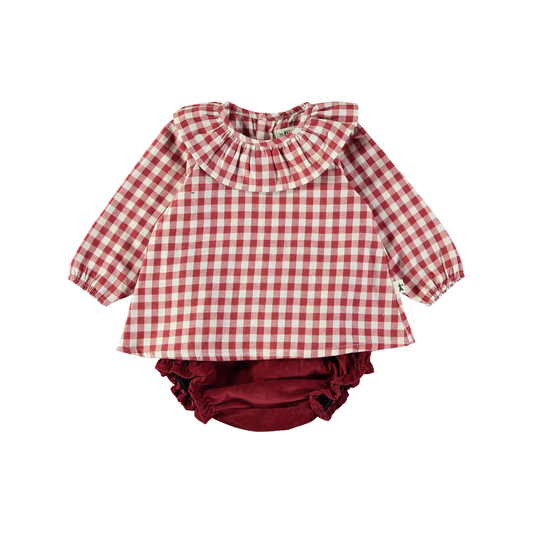 Red Gingham Dress with Culotte