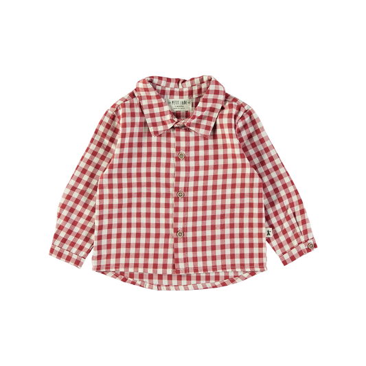 Red Gingham Button Down and Red Trouser Set