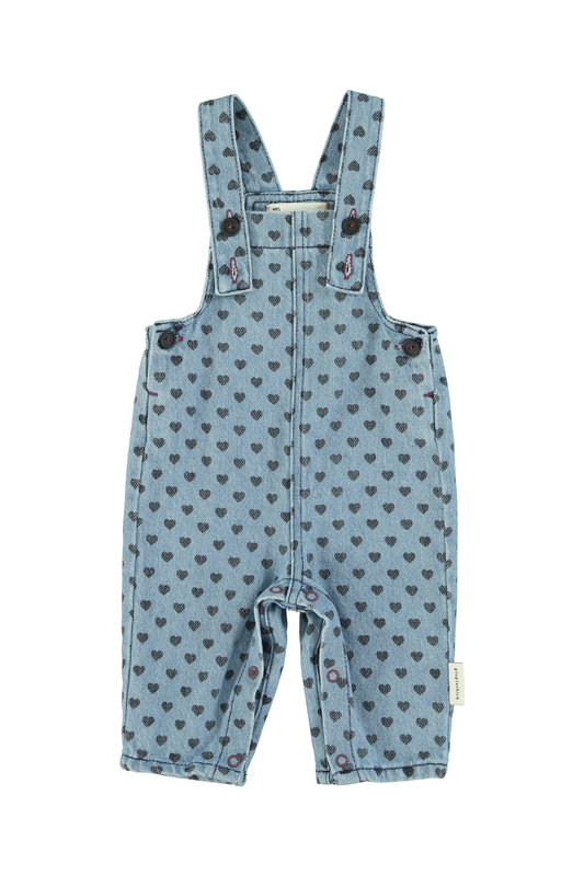 Dungarees | Washed Blue Denim w/ Black Hearts