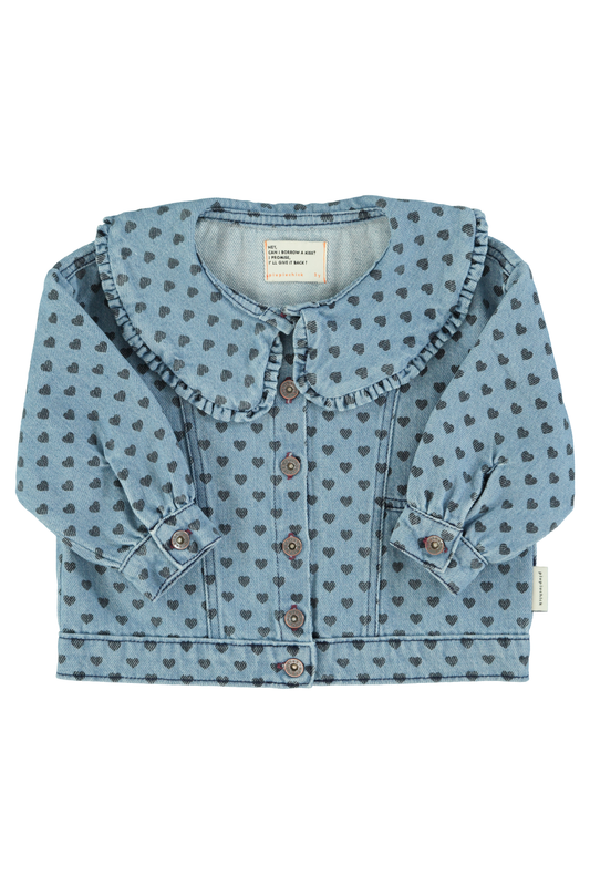 Jacket | Washed Blue Denim w/ Black Hearts
