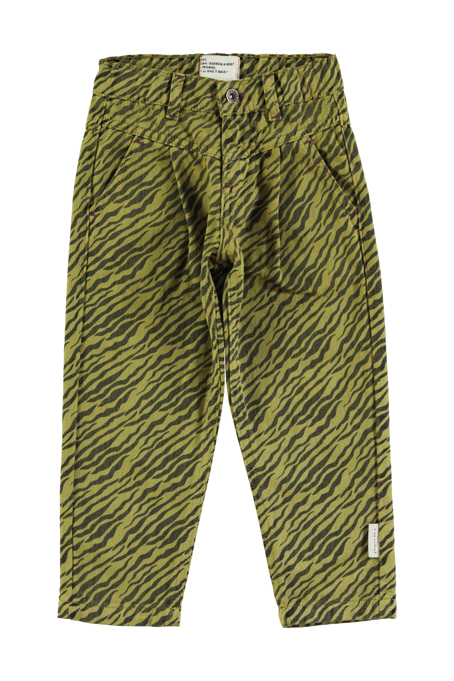 Mom Fit Trousers | Olive Green w/ Zebra Print