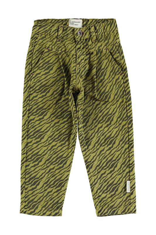 Mom Fit Trousers | Olive Green w/ Zebra Print