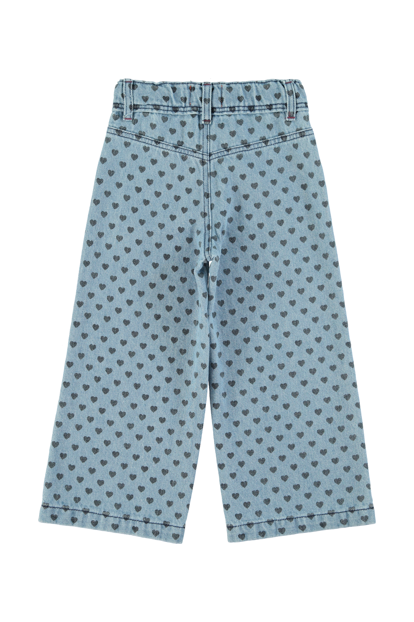 Flare Trousers | Washed Blue Denim w/ Black Hearts