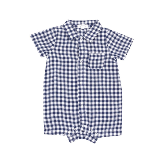 Button Down Polo Shortie || Navy Gingham