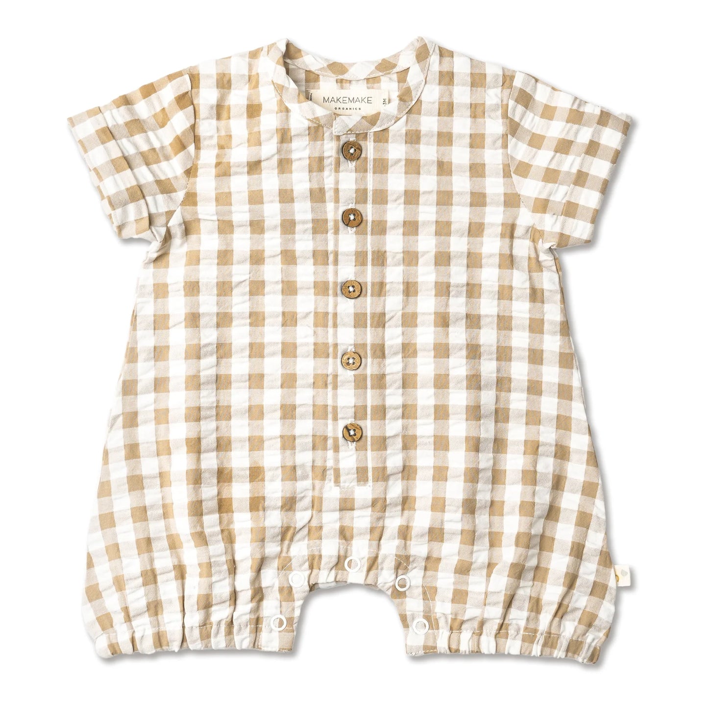 Organic Short Bubble Romper || Brown Chequered
