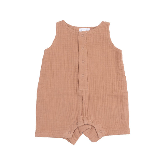 Sleeveless Shortie Romper || Solid Muslin Camel
