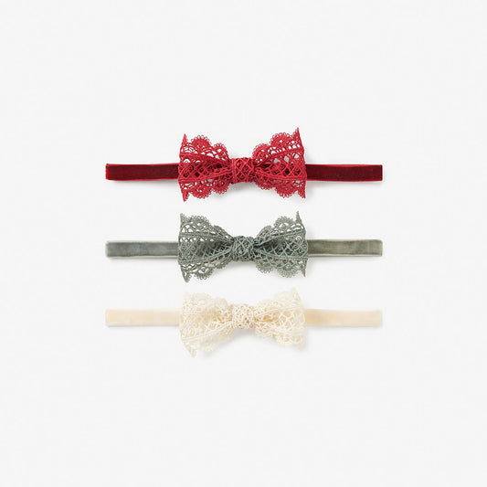 Holiday Lacey Bow Baby Headband 3PK