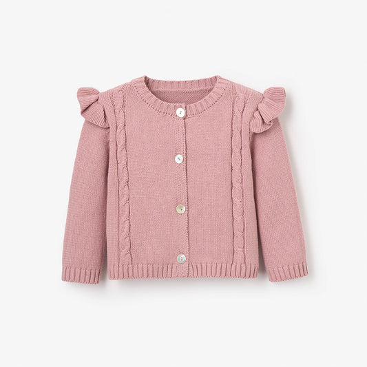 Mauve Flutter Sleeve Cable Cardigan