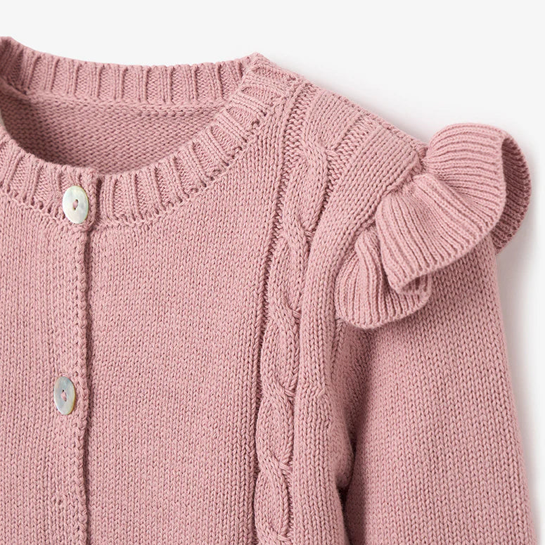 Mauve Flutter Sleeve Cable Cardigan