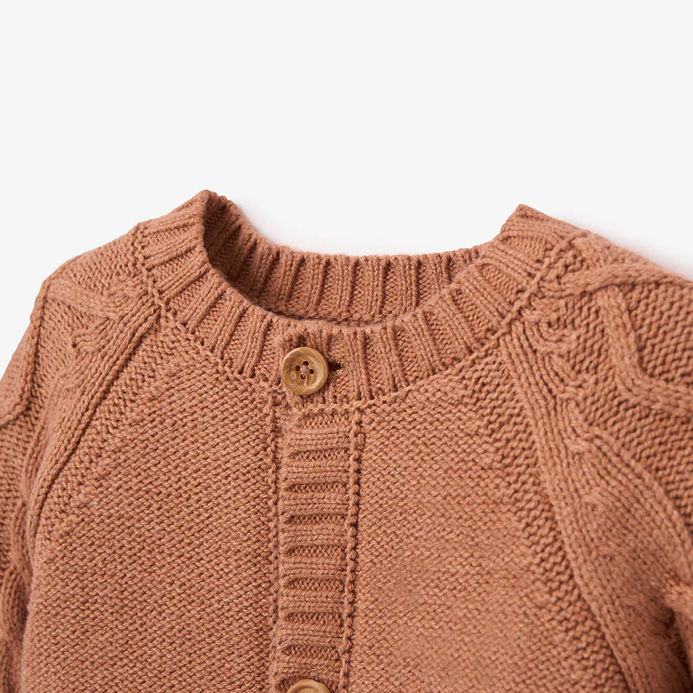 Rust Chunky Diamond Cable Cardigan & Hat Set