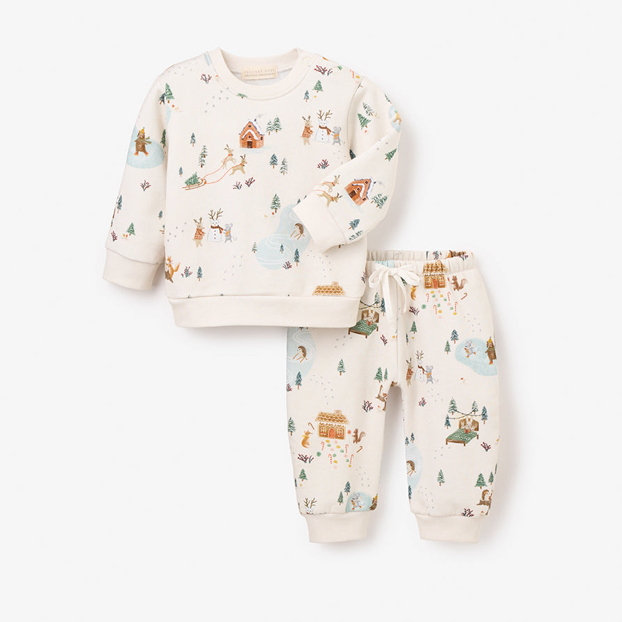 Christmas Print Fleece Top and Pant Set